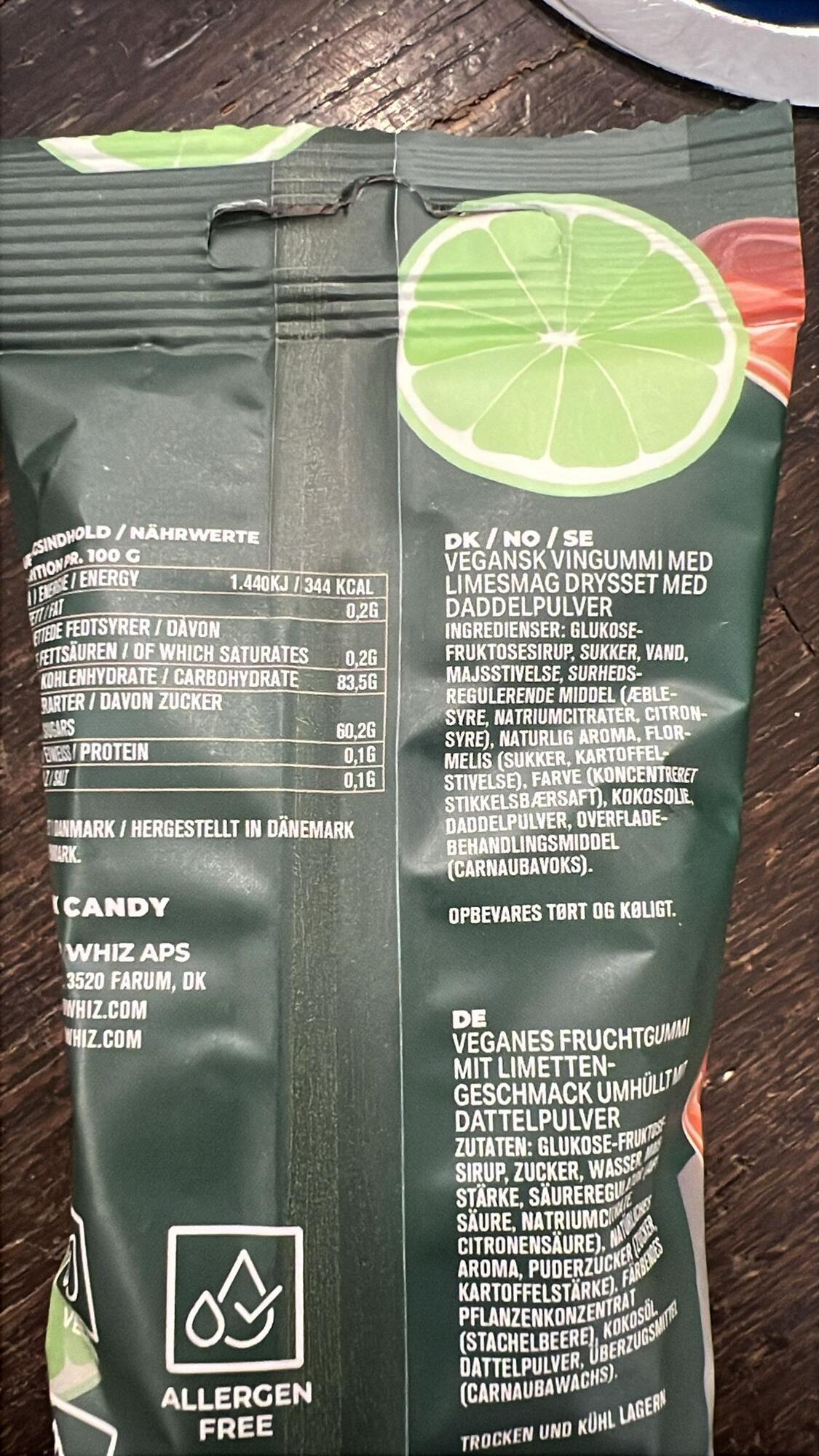 Vingummi med Lime Og Dadel (56 gr.) - Wally & Whiz Vegan